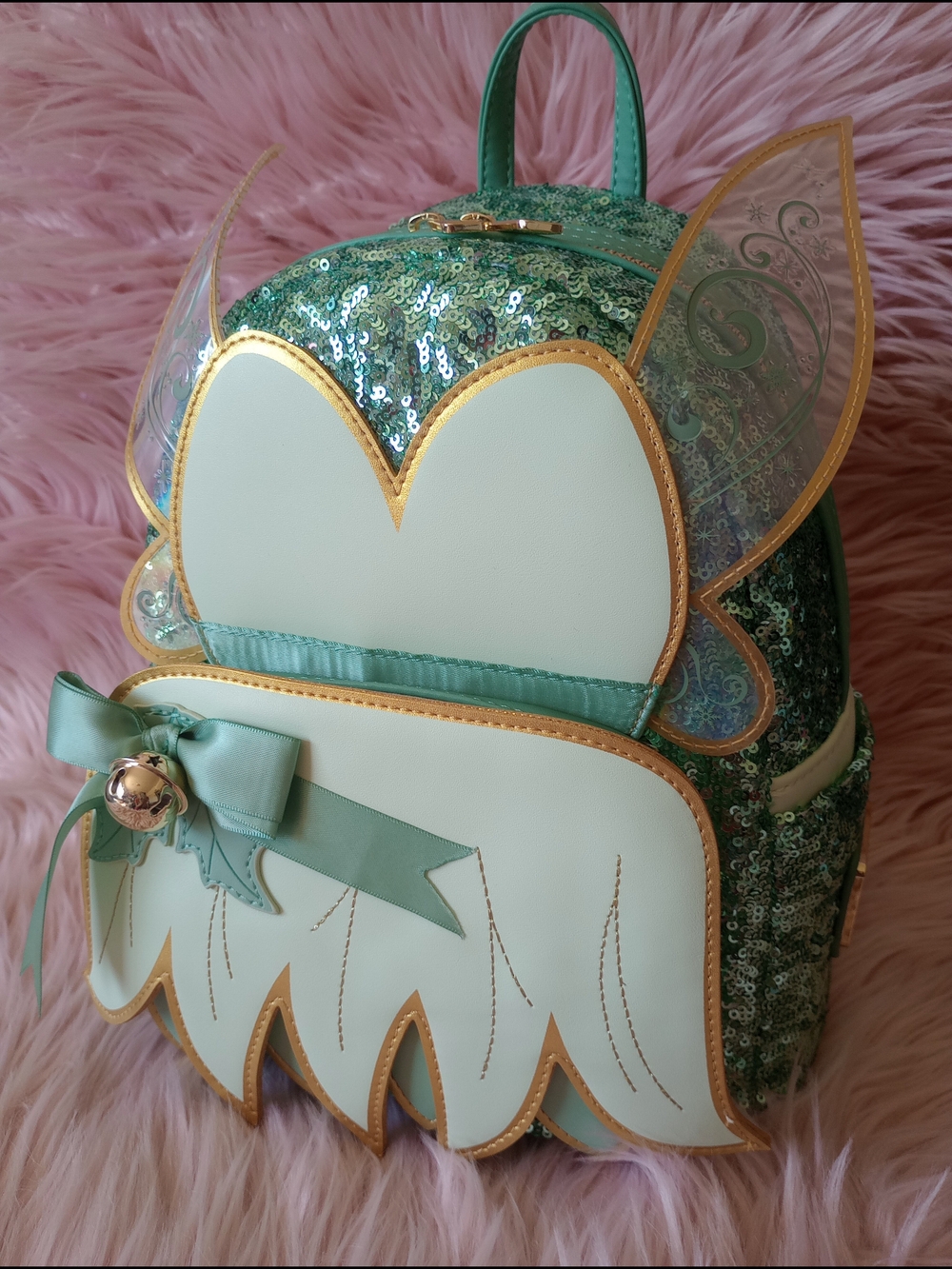 Loungefly Disney Peter Pan Tinker Bell Holiday Sequin Figural Mini Backpack - Picture 8 of 9